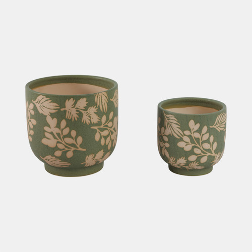Sagebrook Home S/2 6/8" Hand Painted Leaves Planters Green/tan Wishlist Create New