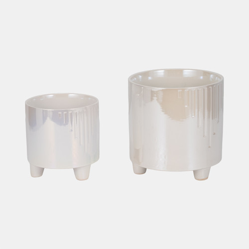 Sagebrook Home S/2 6/8" Iridescent Line Footed Planters Ivory Wishlist Create New