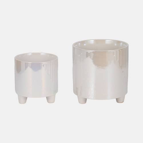 Sagebrook Home S/2 6/8" Iridescent Line Footed Planters Ivory Wishlist Create New