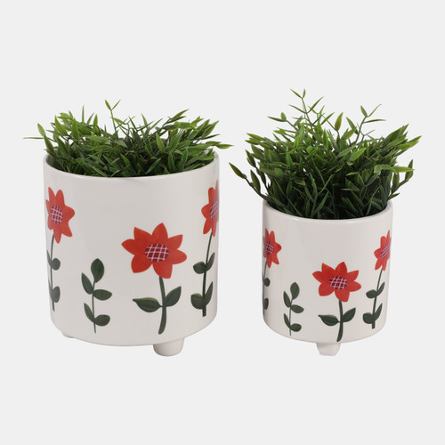 Sagebrook Home S/2 6/8" Orange Flowers Footed Planters Multi Wishlist Create New