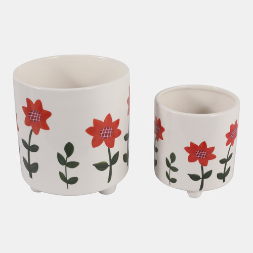 Sagebrook Home S/2 6/8" Orange Flowers Footed Planters Multi Wishlist Create New