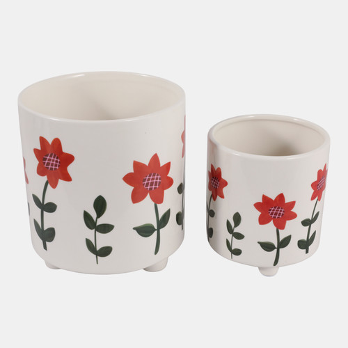 Sagebrook Home S/2 6/8" Orange Flowers Footed Planters Multi Wishlist Create New