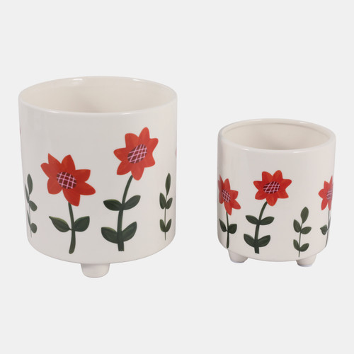 sagebrook home S/2 6/8" Orange Flowers Footed Planters Multi Wishlist Create New