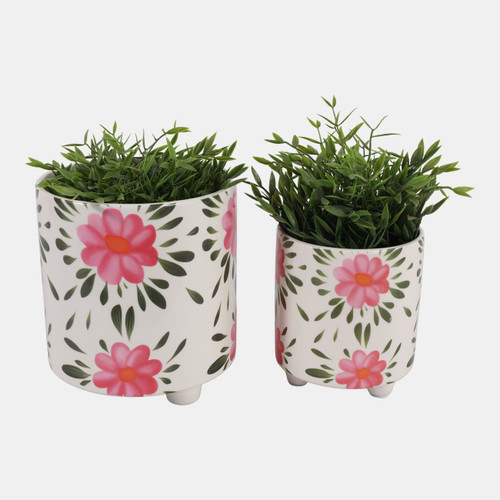 Sagebrook Home S/2 6/8" Pink Flowers Footed Planters Multi Wishlist Create New