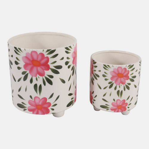 Sagebrook Home S/2 6/8" Pink Flowers Footed Planters Multi Wishlist Create New