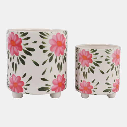 Sagebrook Home S/2 6/8" Pink Flowers Footed Planters Multi Wishlist Create New