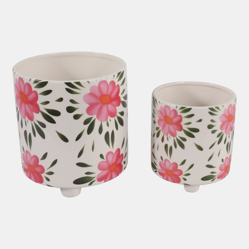 sagebrook home S/2 6/8" Pink Flowers Footed Planters Multi Wishlist Create New