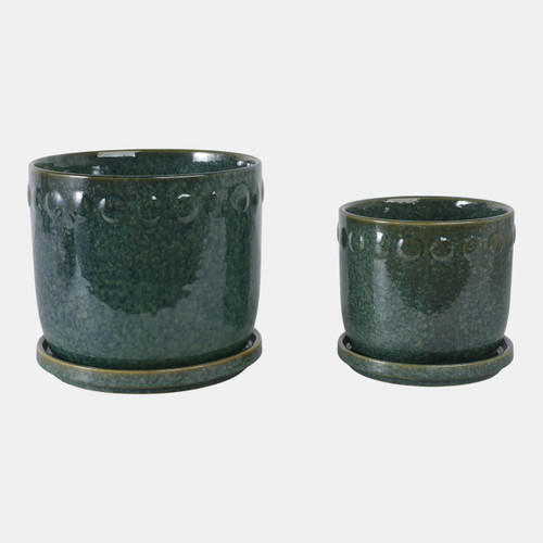 Sagebrook Home S/2 6/8" Reactive Bubble Trim Planter W/saucer Grn Wishlist Create New