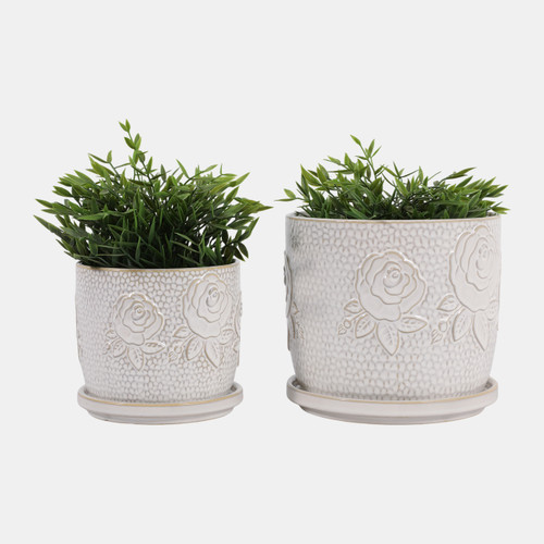 Sagebrook Home S/2 6/8" Rose Embossed Saucer Planters Cream Wishlist Create New