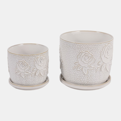 Sagebrook Home S/2 6/8" Rose Embossed Saucer Planters Cream Wishlist Create New