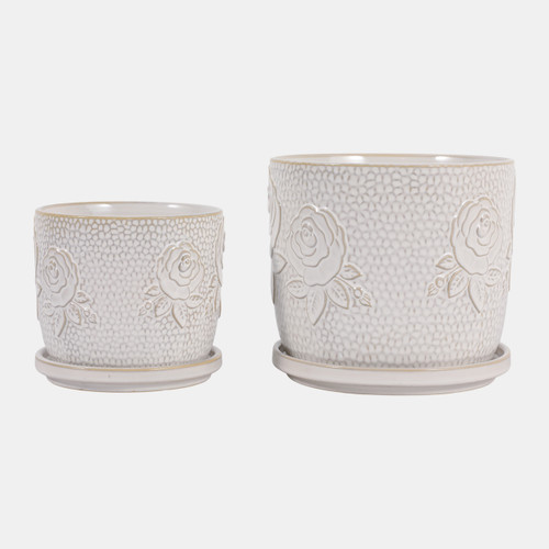 Sagebrook Home S/2 6/8" Rose Embossed Saucer Planters Cream Wishlist Create New