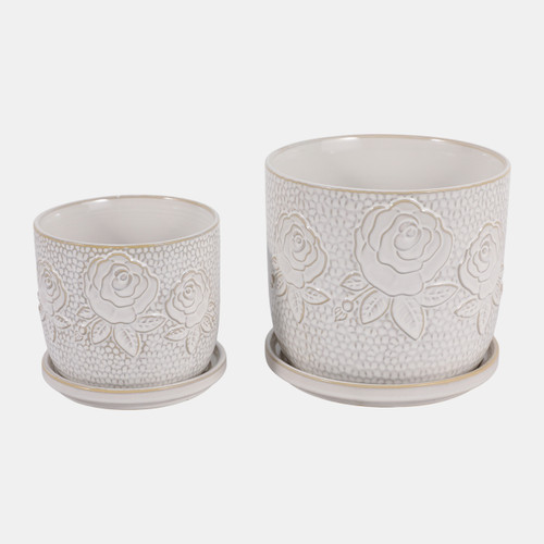 sagebrook home S/2 6/8" Rose Embossed Saucer Planters Cream Wishlist Create New