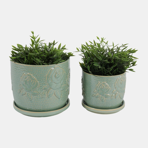 Sagebrook Home S/2 6/8" Rose Embossed Saucer Planters Sage Green Wishlist Create New