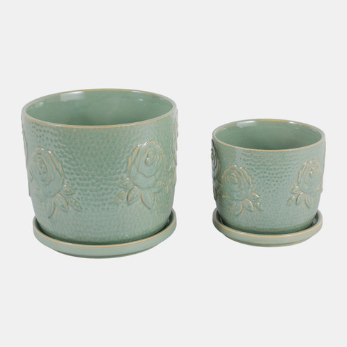 Sagebrook Home S/2 6/8" Rose Embossed Saucer Planters Sage Green Wishlist Create New