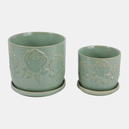sagebrook home S/2 6/8" Rose Embossed Saucer Planters Sage Green Wishlist Create New