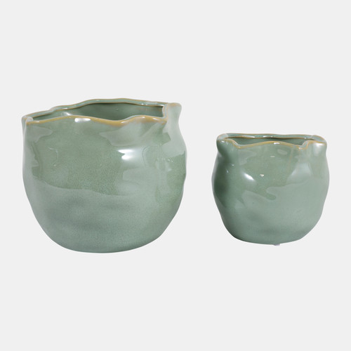 Sagebrook Home S/2 6/8" Round Wavy Edge Planters Sage Green Wishlist Create New
