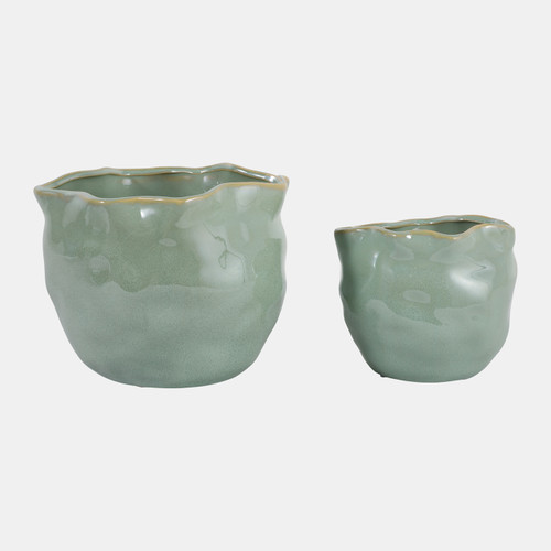 Sagebrook Home S/2 6/8" Round Wavy Edge Planters Sage Green Wishlist Create New