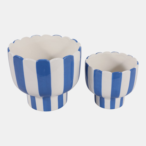 Sagebrook Home S/2 6/8" Striped Pedestal Planter Blue/white Wishlist Create New