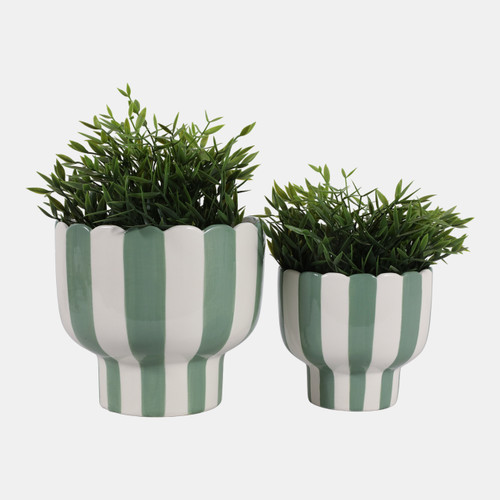 Sagebrook Home S/2 6/8" Striped Pedestal Planter Green/white Wishlist Create New