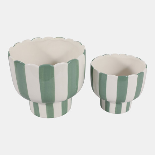 Sagebrook Home S/2 6/8" Striped Pedestal Planter Green/white Wishlist Create New