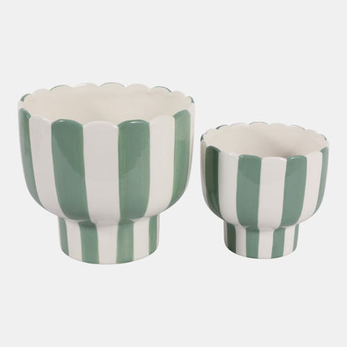 Sagebrook Home S/2 6/8" Striped Pedestal Planter Green/white Wishlist Create New