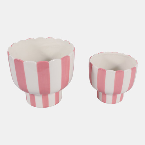Sagebrook Home S/2 6/8" Striped Pedestal Planter Pink/white Wishlist Create New