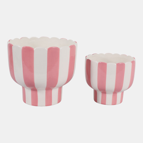Sagebrook Home S/2 6/8" Striped Pedestal Planter Pink/white Wishlist Create New