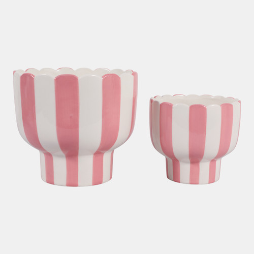 sagebrook home S/2 6/8" Striped Pedestal Planter Pink/white Wishlist Create New