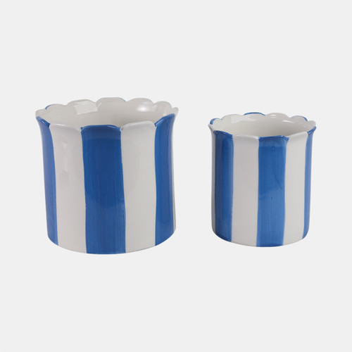 Sagebrook Home S/2 6/8" Striped Scallop Edge Planters White/blue Wishlist Create New