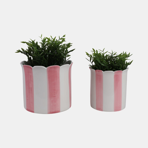 Sagebrook Home S/2 6/8" Striped Scallop Edge Planters White/pink Wishlist Create New