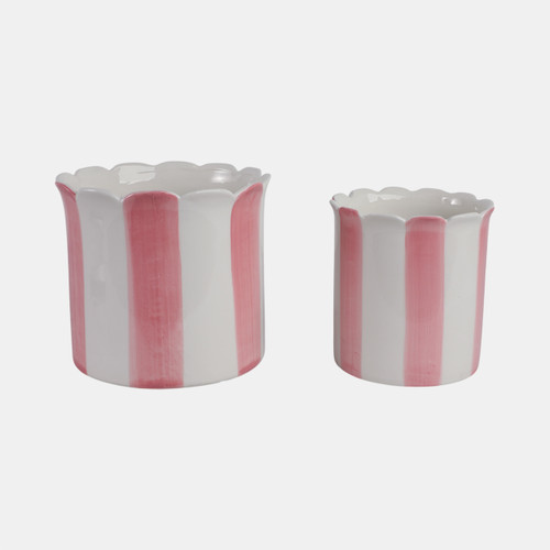 sagebrook home S/2 6/8" Striped Scallop Edge Planters White/pink Wishlist Create New