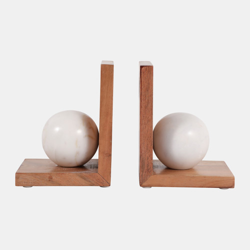 sagebrook home S/2 6" Bookend With Marble Orb Natural/white Wishlist Create New