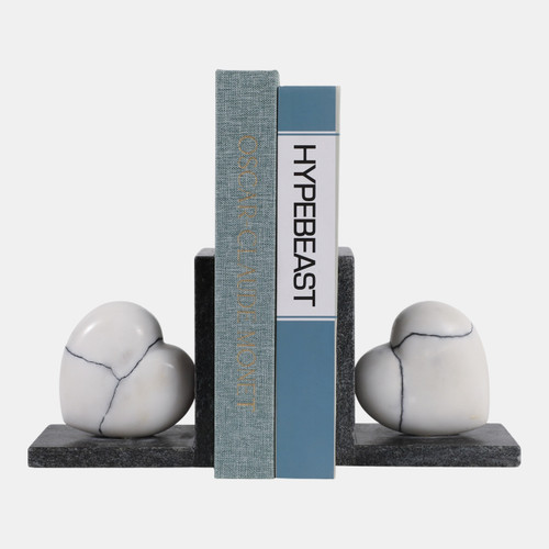 Sagebrook Home S/2 6" Cracked Marble Heart Bookends White/ Black Wishlist Create New