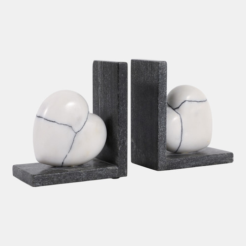 Sagebrook Home S/2 6" Cracked Marble Heart Bookends White/ Black Wishlist Create New