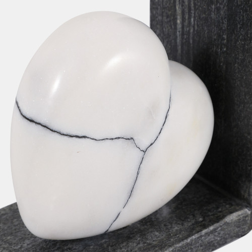 Sagebrook Home S/2 6" Cracked Marble Heart Bookends White/ Black Wishlist Create New