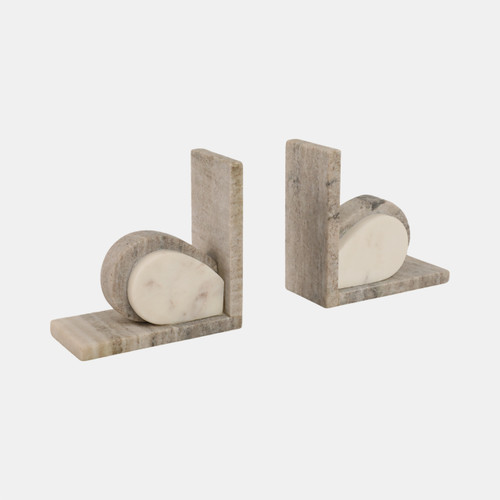 Sagebrook Home S/2 6" Eared Onyx & White Marble Bookends Beige Wishlist Create New