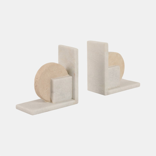 Sagebrook Home S/2 6" Geometric Travertine & Marble Bookends Mul Wishlist Create New
