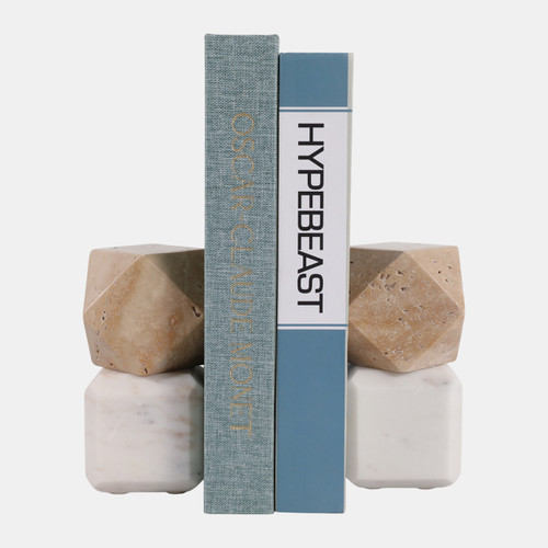 Sagebrook Home S/2 6" Marble Bookends W/ Travertine Hex Orb Tan/ Wishlist Create New
