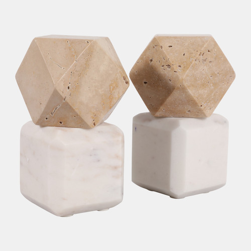Sagebrook Home S/2 6" Marble Bookends W/ Travertine Hex Orb Tan/ Wishlist Create New