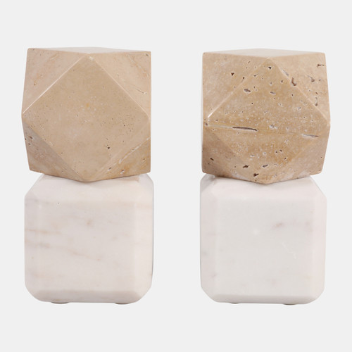 Sagebrook Home S/2 6" Marble Bookends W/ Travertine Hex Orb Tan/ Wishlist Create New