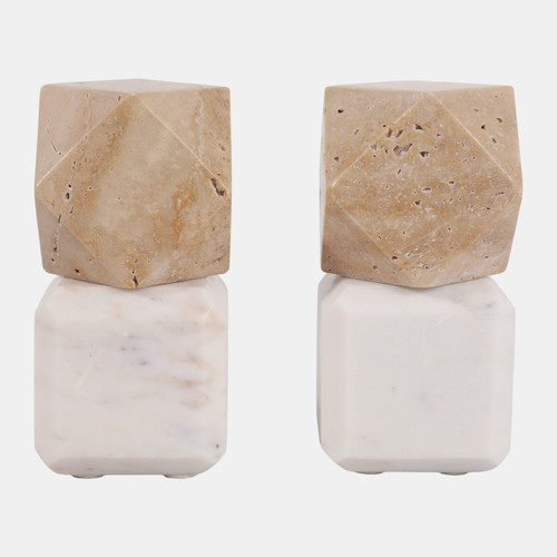 sagebrook home S/2 6" Marble Bookends W/ Travertine Hex Orb Tan/ Wishlist Create New
