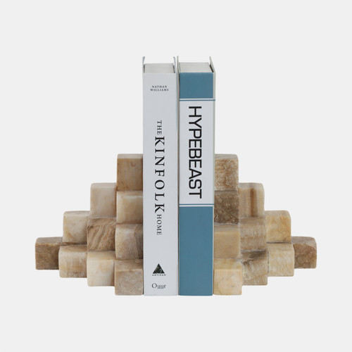 Sagebrook Home S/2 6" Onyx Cube Pyramid Bookends Tan Wishlist Create New