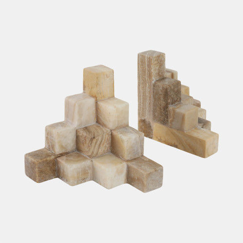 Sagebrook Home S/2 6" Onyx Cube Pyramid Bookends Tan Wishlist Create New