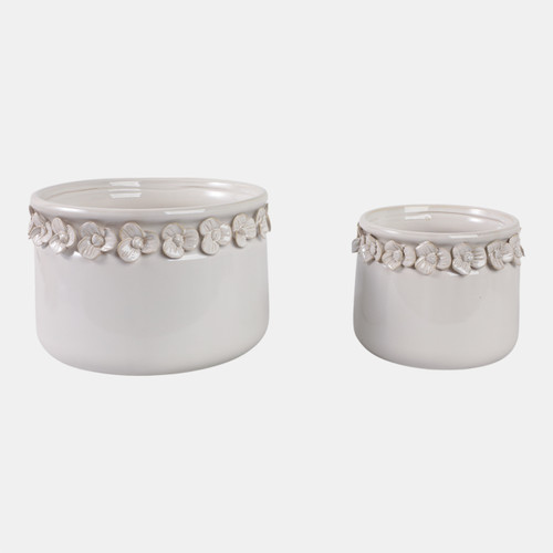 Sagebrook Home S/2 7/10" Floral Applique Planter Ivory Wishlist Create New