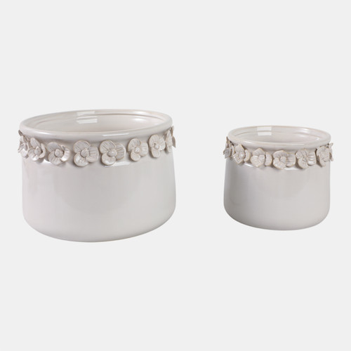 Sagebrook Home S/2 7/10" Floral Applique Planter Ivory Wishlist Create New