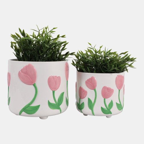 Sagebrook Home S/2 7/8" Tulip Embossed Footed Planters Pink/ivor Wishlist Create New