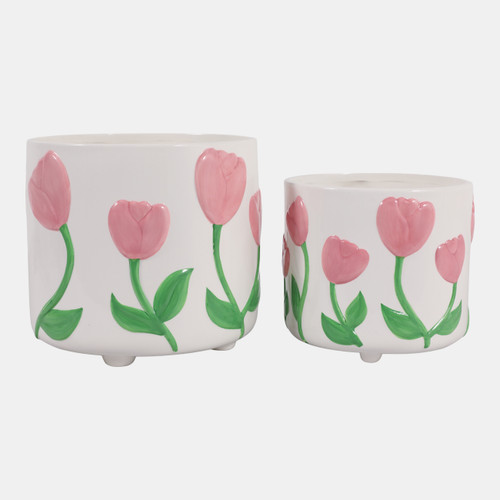sagebrook home S/2 7/8" Tulip Embossed Footed Planters Pink/ivor Wishlist Create New
