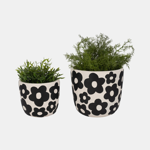Sagebrook Home S/2 7/9" Flower Power Planters Black Wishlist Create New