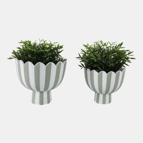 Sagebrook Home S/2 7/9" Scallop Edge Striped Planters Green/whit Wishlist Create New
