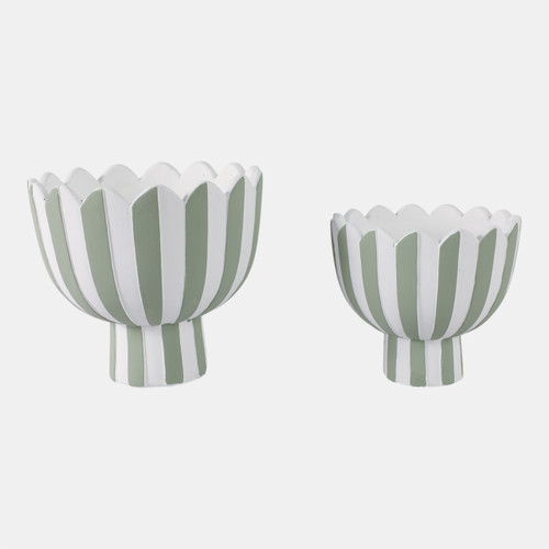 Sagebrook Home S/2 7/9" Scallop Edge Striped Planters Green/whit Wishlist Create New
